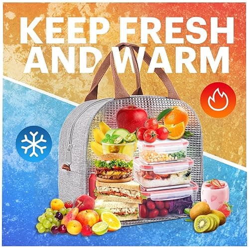 Lunch Bag for Women & Men Adult Insulated Lunch Box, Small Leakproof Cooler Food Lunch Containers Reusable High Capacity Lunch Tote Bags for Work, Travel, Outdoor (Grey) thumbnail 6