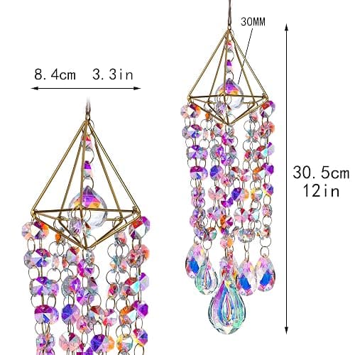 HDCRYSTALGIFTS 21.5inch Crystal Suncatchers for Window Hanging Wind Chime Style Garden Sun Catchers with Crystals Rainbow Maker Indoor Outdoor Decor Handmade Gold Plated thumbnail 2