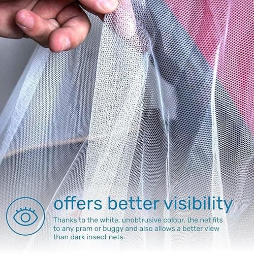 Enovoe Mosquito Net for Baby Stroller and Crib - Durable Mesh Bug Net Cover with Elastic Edge - Fits Strollers, Bassinets, Playards, and Mini Cribs - Travel Essential for Newborns - 63x64-Inch (White) - White thumbnail 4