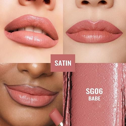 Oulac Satin Matte Pink Lipstick - Nude Long Lasting Lip Stick, Full Coverage with Smooth Creamy Texture Lip Colour, Moisturizing & Weightless Formula Lip Makeup, Vegan, 4.3g, SG06 Babe thumbnail 5