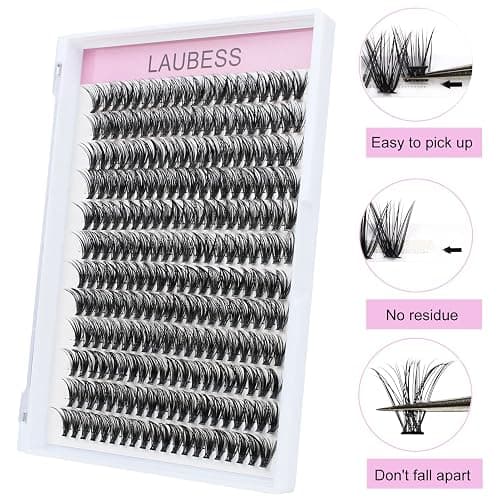 Cluster Lashes 240pcs 40D DIY Eyelash Extension D Curl Long Individual Lashes Mixed Tray Faux Mink Lash Clusters Extensions 0.07 0.10 Black (40D-0.07D-9-16mm) thumbnail 6