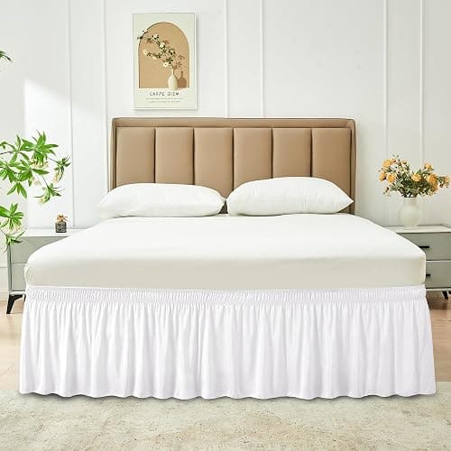 Biscaynebay Wrap Around Bed Skirts for Queen Beds with Short Drop of 12", White Adjustable Elastic Dust Ruffles Easy Fit Wrinkle Resistant Silky Luxurious Fabric Machine Washable thumbnail 9