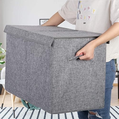 popoly Large Toy Box Chest with Lid, Collapsible Sturdy Toy Storage Organizer Boxes Bins Baskets for Kids, Boys, Girls, Nursery, Playroom, 25"x13" x16" (Linen Gray) thumbnail 5