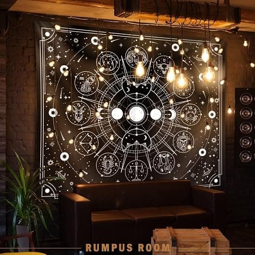 Sun Moon Zodiac Tapestry Wall Hanging, Stars Space Tarot Tapestries, Psychedelic Black and White Tapestry for Bedroom Aesthetic Home Wall Room Decor (Mysterious Zodiac 29x39 inches) thumbnail 4