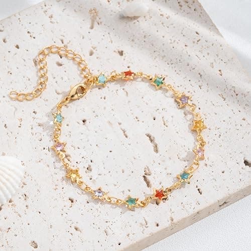 Sanyaa Star Bracelet 18K Gold Plated Multi Stone Crystal Star Bracelet for Women (Colorful) thumbnail 6