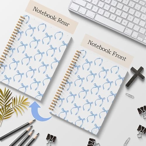 Poecinvi Blue Coquette Bow Spiral Journal Notebook 5.5x8.3, Preppy Spiral Journal Notebooks for School, Coquette Preppy School Supplies Notebooks, Blue Bow Journal for Women - Blue bow thumbnail 5
