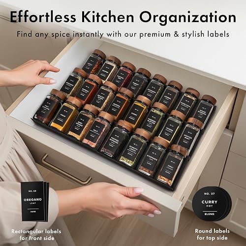 EDELHAUS® Square Spice Jars with Acacia Wooden Lid (Pack of 24) Spice Jars with Shaker Insert and 240 Labels - Acacia Lids Glass Container for Spice Organisation [4.3 in × 1.8 in] thumbnail 4