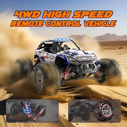 SIMREX 1/16 Scale Hobby RC Car, 36 KPH High-Speed 4WD RC Truck, 2.4 GHz Remote Control Car, All-Terrain Electric Vehicle, 4X4 Remote Contral Moster Truck for Kids and Adults thumbnail 3