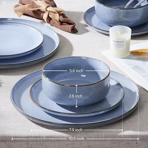E-far 6-Piece Reactive Glaze Dinnerware Sets, Ceramic Dishes Set for 2, Stoneware Plates and Bowls Dinning Ware, Microwave & Dishwasher Safe - Ocean Blue thumbnail 3