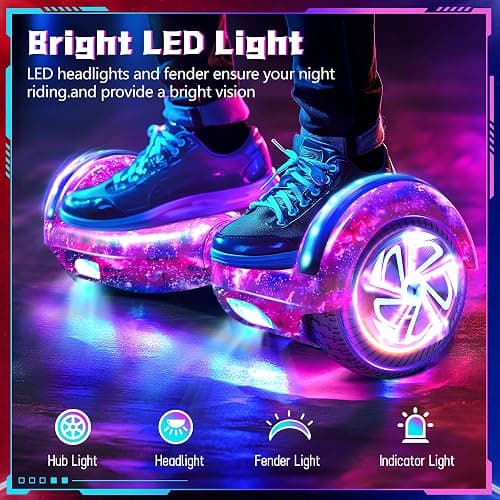 SISIGAD Hoverboard for Kids Ages 6-12, with Built-in Bluetooth Speaker and 6.5" Colorful Lights Wheels, Safety Certified Self Balancing Scooter Gift for Kids - K02-Starry Purple thumbnail 6