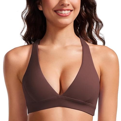 CRZ YOGA Butterluxe Deep V-Neck Sports Bras for Women - Spaghetti Strap Criss Cross Padded Top Low Coverage Wireless Yoga - Image 1