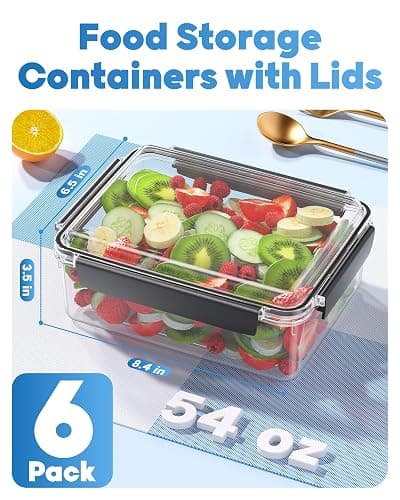 KEMETHY 7 Cup Food Storage Containers with Lids, 6 Pack Plastic Food Containers, BPA Free Meal Prep Containers Reusable, Freezer Microwave Dishwasher Safe, Includes Labels & Pen thumbnail 3