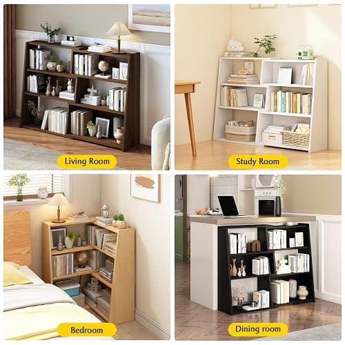 IOTXY Wooden Extendable Shelf Bookcase - 3-Tier Ladder Low Short Bookshelf for Small Space or Corner, Black, S thumbnail 6