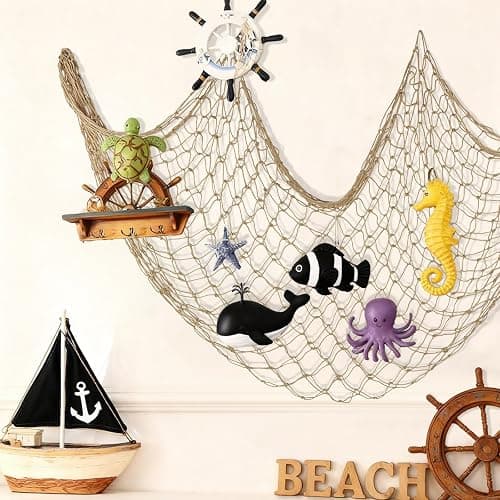 Patioland Decorative Fishing Net 80x40 Inch,Large Fish Nets Party,Caramel | Picture Fish Net,Photo Hanging Fishnet for Nautical Pirate Ocean Themed Hawaii Beach Under The Sea Halloween Party Decoration thumbnail 4
