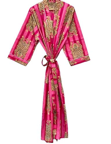 INDACORIFY Printed Kimono Robe, Lounge Wear Striped Cotton Kimono Bathrobe & Beach Cover Up Printed Long Beach Wear - Image 1
