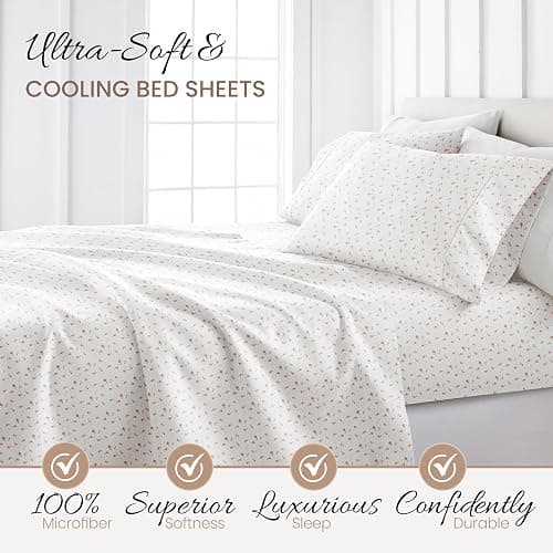 Linen Market Double-Brushed Patterned Microfiber Twin Sheet Set 3 Piece – Oeko-TEX Certified Ultra Soft & Wrinkle-Free - 16" Deep Pocket Sheets - Easy Care Twin Size - Soft Floral Pink thumbnail 3