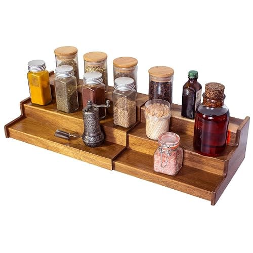 TB Home Acacia Wood 3 Tiered Spice Rack, 3 Tier Spice Organizer for Cabinet or Kitchen - Image 1