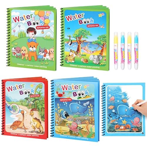 CMTOOP 4 Pack Reusable Water Coloring Books for Toddlers, Paint with Water Books,Mess-Free Coloring Book, Portable Educational Doodle Drawing Toy, Improving Children's Imagination, Color Perception - Image 1