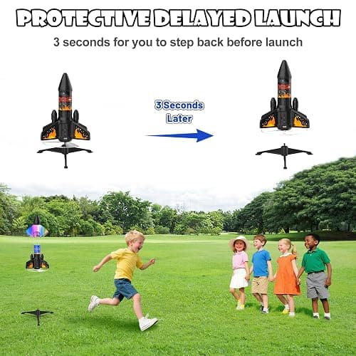 Ovaasy Rocket Launcher for Kids, 200 ft Self Launching Motorized Rocket Toy with LED and Safety Parachute Land, Outdoor Toys Cool Birthday for Boys Ages 8-12 (Orange) thumbnail 3