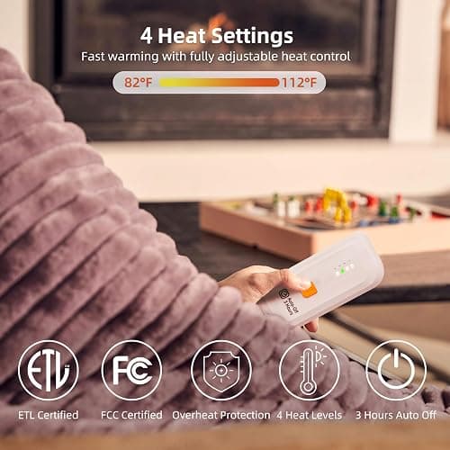 GOTCOZY Electric Blanket Heated Throw 50''X60''- Ribbed Faux Fur Heated Blanket with 4 Heating Level & 3 Hour Auto Off Heating Blanket, ETL&FCC Certified Machine Washable(Violet) thumbnail 6