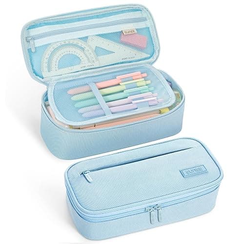 SUNEE Cute Pencil Case, Large Capacity Pencil Pouch, Big Storage Organizer for Stationery, Zipper Pen Bag, Back to School Supplies, Office Organizer Makeup Bag, for Teen Girl Boy Men Women, Blue - Image 1