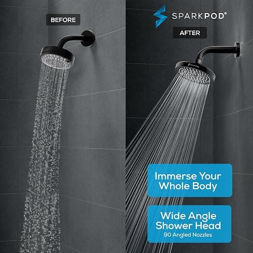 SparkPod Shower Head - High Pressure Rain - Premium Quality Luxury Design - Easy Clean Adjustable Replacement for Your Bathroom Shower Heads (Midnight Black Matte, 6 Inch Round) thumbnail 3