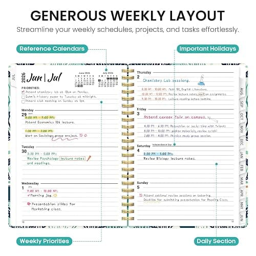Taja Planner 2026-2027, Jul 2026-Jun 2027 Monthly & Weekly Calendar Planner | 8.5" x 11", Hardcover Academic Calendar, Teacher Student Agenda Book with Tabs, School Office Supplies, Drifting Whales thumbnail 5