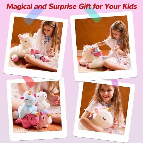 Vposyako 5 Pieces Unicorn Toys Stuffed Animals for Girls, 1 Mommy Unicorn with 4 Babies, Soft Plush Toys Gifts for Girls 3 4 5 6 7 8 9 Years, Kids, Children, Christmas, Birthday, Valentine's thumbnail 5