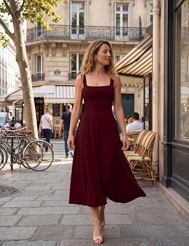 OYS Women's Casual Sleeveless Square Neck A-Line Flowy Long Dress | Side Pockets,Corset,Slim,Solid Color,Stetchy,Elegant,Back Tie,Tank,Party,Club,Dailywear,Goinng out,Wedding Guest,Comfy,Maxi thumbnail 5