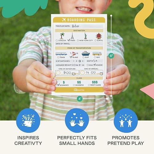 Tiny Expressions Kids Pretend Play Notepads - Boarding Pass & Report Card | 40 Pages Boarding Pass Notepad, 40 Pages Classroom Report Card Notepad, Travel Booking Agent &Teacher Imaginative Role Play thumbnail 3