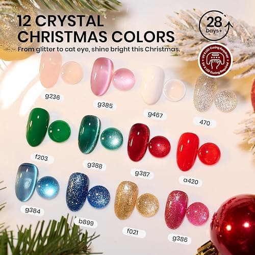 Beetles 67Pcs Gel Nail Kit Crystal Christmas Gifts for Women Teen Girls - 12 Colors Cat Eye Red Glitter Gel Polish Kit with U V Light & Nails Stand Acrylic Holder Display Nails Stuff Manicure Set thumbnail 6