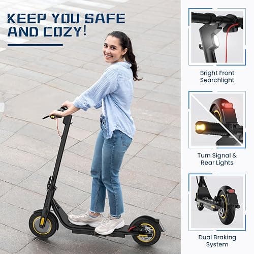 DXH Electric Scooter for Adults, Folding E Scooter with 500W Motor 19 Mph Top Speed, Max 21 Miles Long Range, 10'' Solid Tires Commuting Scooters, Dual Braking System and App Control thumbnail 7