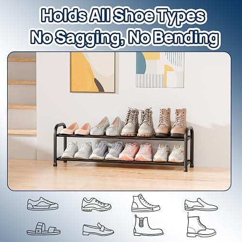 ENJOYBASICS Expandable Shoe Racks, 2 Tier,17.8 to 32.76 inch,Metal,Black | Maximum Space Efficiency,Superior Quality,Effortless Setup,Adjustable&Versatile,for 4-8 pairs,for Closet,Entryways, Dorm thumbnail 6
