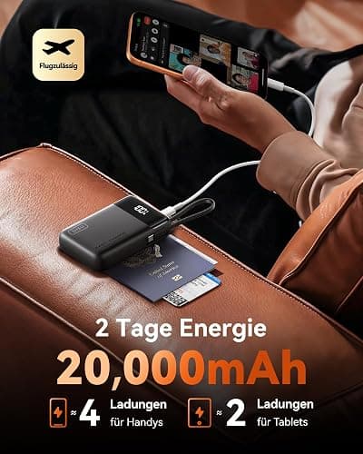 INIU 45W Power Bank, Ultra Klein 20000mAh Powerbank iPhone mit Integriertem USB-C Kabel, Schnellladen Externe Handyakkus Mini, Klein Aber Stark für iPhone 17 16 15 Pro, Samsung S22, Xiaomi, iPad etc thumbnail 5