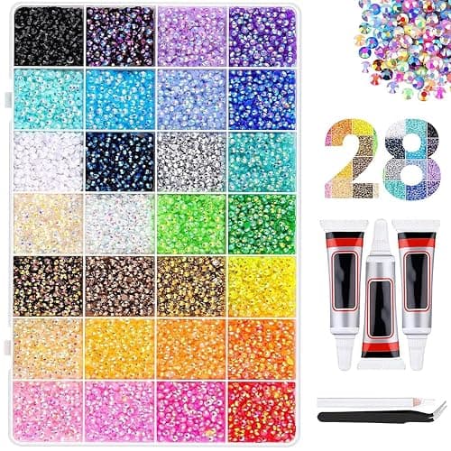 Bedazzler Kit with Rhinestones, DIY Resin Rhinestone Kit for Bedazzling, Multicolor 3mm Flatback Gems with 3Pcs B7000 Jewelry Glue for Diamond Art, Bedazzled Nail Art Crafting Makeup (30000) - Image 1
