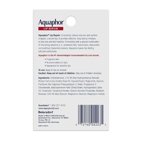 Aquaphor Lip Repair Ointment, Moisturizing Lip Balm Pack, Relieves Dryness, 0.35 Tube, Pack of 2 thumbnail 9