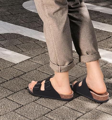 ODOLY Unisex Cork Footbed Slide Sandal, Arch Support Summer Outdoor Sandals with Adjustable Buckle for Women and Men thumbnail 2