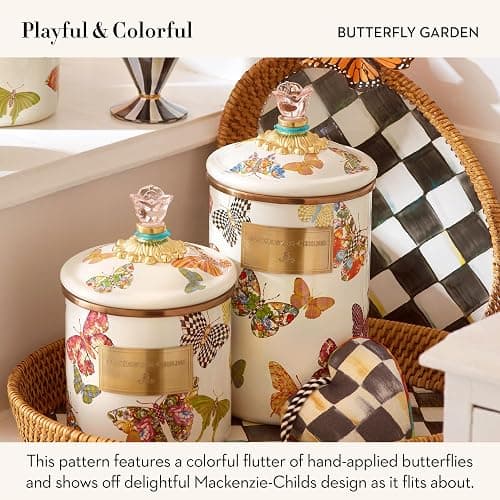 MACKENZIE-CHILDS Butterfly Garden Enamel Canister, Pretty Kitchen Storage Container with Lid, Medium thumbnail 4