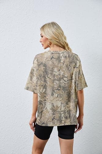 MSBESYOR Camo Shirt for Women Maple Leaf Print Short Sleeve Crewneck T-Shirts Summer Oversized Tee Shirts Streetwear thumbnail 4