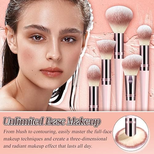 Makeup Brush Set, Premium Synthetic 10 PCS Makeup Brushes, Travel Makeup Brush Set with Soft Hairs, Makeup Brushes Set Professional for Blush, Eyeliner, Eyeshadow, Concealer, and Foundation (Pink) thumbnail 5