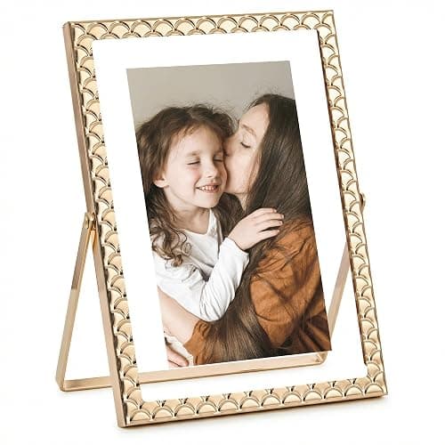 RICHFOCUS Gold 5x7 Floating Picture Frame for Photo 4x6 3.5x5 | 5 x 7 Metal Picture Frames with Double Glass for Tabletop|Modern Photo Frames Wedding|Home Decor - Image 1