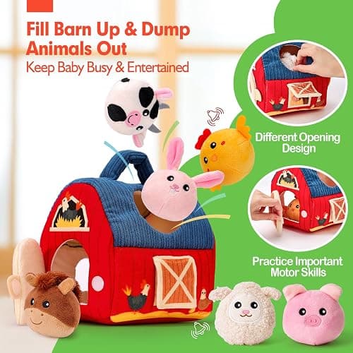 hahaland Baby Toys 6-12 Months - Surprise Barn Stuffed Farm Animals, Rattle, Crinkle, Mirror, Montessori Toys for 6 Month Old Babies Sensory Balls Toddlers 1-3 Gifts Christmas Baby Stocking Stuffers thumbnail 6