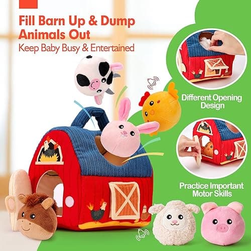 hahaland Baby Toys 6-12 Months - Surprise Barn with Stuffed Farm Animals, Rattle, Crinkle Paper, Mirror - Montessori Toys for 6 Month Old Babies, Sensory Balls Toddlers 1-3, 1 Year Old Boy Girl Gifts thumbnail 6