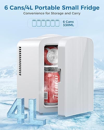 Electactic 4L/6 Cans Mini Fridge, Portable Compact Refrigerator, Small Skin Care Fridge, Food and Drinks, Small Cooler for Bedroom, Dorm, Car, Office, White thumbnail 3