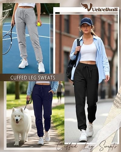 Velvelhall 3 Pack Women's Sweatpants with Pocket, High Waisted Drawstring Jogger Pants Cinch Bottom Casual Baggy Trousers thumbnail 2