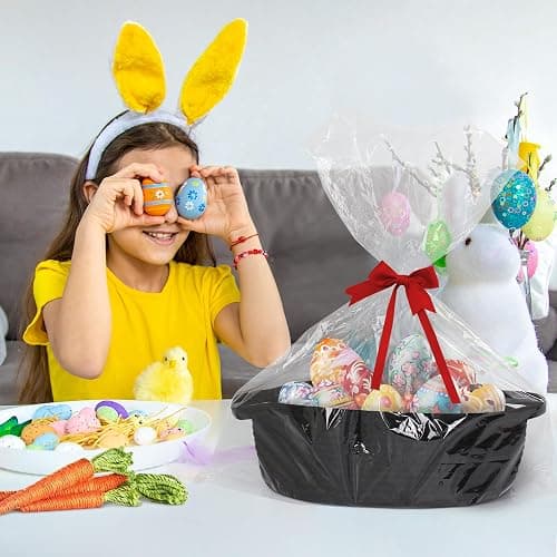 WILLITAT Small Baskets for Gifts Empty, 13"x 9"x 5" Woven Gift Basket with Bag and Ribbon, Cotton Rope Kids Dog Cat Toy Bin Box, Cute Baby Nursery Organizer, Decorative Storage with Handles (Black) thumbnail 6