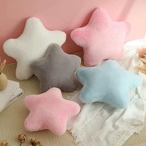 YRXRUS Star Pillows, Black Star Shaped Pillow, Decorative Throw Pillow Gifts, Cute Plush Room Decor, Fluffy Faux Rabbit Fur 14"x14"Pillows for Living Bedroom thumbnail 8