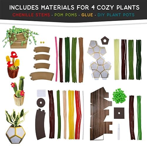 WeVeel Cozy Craftworks Chenille Stem Plant Craft Kit for Adults – Create 4 Botanical Designs (String of Pearls, Snake Plant, Cactus & Mushroom) – Relaxing DIY Arts & Crafts Kit with All Supplies thumbnail 2