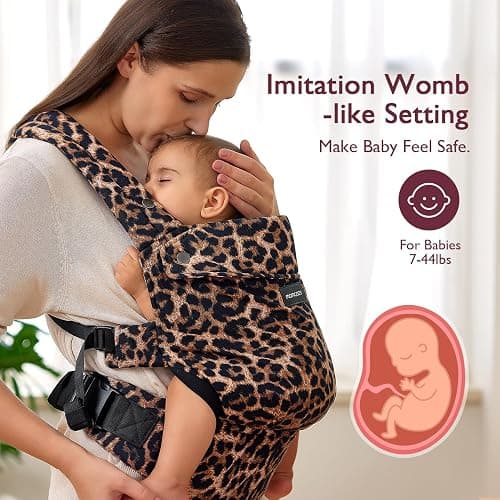 Momcozy Baby Carrier - Ergonomic, Cozy and Lightweight Carrier for 7-44lbs, Effortless to Put On, Ideal for Hands-Free Parenting, Enhanced Lumbar Support, Purehug for Infant to Toddler, Leopard thumbnail 3