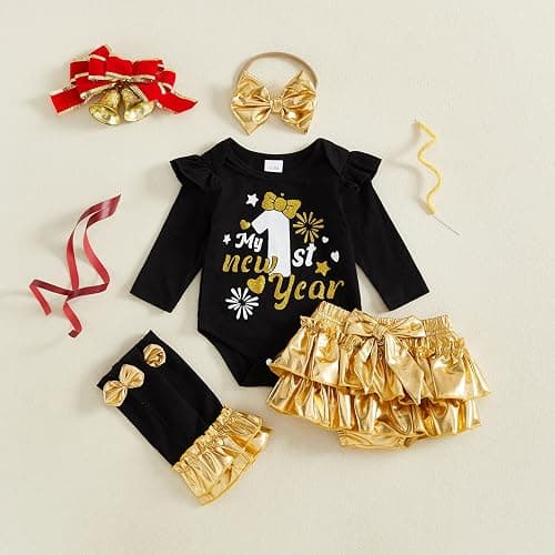 BeQeuewll Newborn Baby Girl Mardi Gras Outfit 1st Letter Long Sleeve Romper+Tutu Skirts+Leg Warmers+Headband 4Pcs Clothes thumbnail 9